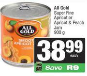 All Gold Super Fine Apricot Or Apricot & Peach Jam-900g Each