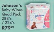 Johnson's Baby Wipes Quad Pack-288's/224's