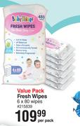 Baby Things Fresh Wipes Value Pack-6 x 80 Wipes Per Pack