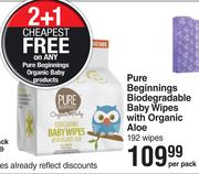 Pure Beginnings Biodegradable Baby Wipes With Organic Aloe-192 Wipes Per Pack
