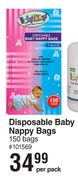 Baby Things Disposable Baby Nappy Bags-150 Bags Per Pack 