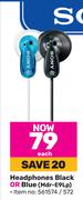 Sony Headphones Black Or Blue Mdr-E9Lp