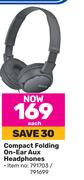 Sony Compact Folding On-Ear Aux Headphones-Each