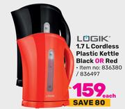 Logik 1.7L Cordless Plastic Kettle Black Or Red-Each