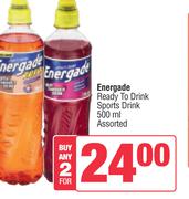    Energade Ready To Drink Sports Drink Assorted-For Any 2 x 500ml