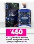 Six Dogs Gin Blue, Pinotage Stained, Honey Lime Or Blue Light Spirit Aperitif-750ml Each