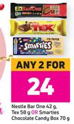 Nestle Bar One 42g, Tex 58g Or Smarties Chocolate Candy Box 70g-For Any 2