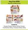 Rainbow Simply Chicken Viennas 500g, Chicken Frankfurters 425g Or Chicken Grillers 325g-For 3