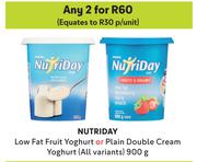 Nutriday Low Fat Fruit Yoghurt Or Plain Double Cream Yoghurt (All Variants)-For Any 2 x 900g