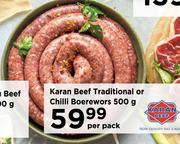Karan Beef Traditional Or Chilli Boerewors-500g Per Pack