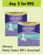 Always Panty Liners Assorted-For 2 x 80's