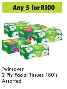Twinsaver 2 Ply Facial Tissues-For 5 x 180's