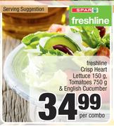 Spar Freshline Crisp Heart Lettuce 150g, Tomatoes 750g & English Cucumber-Per Combo