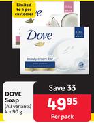 Dove Soap (All Variants)-4 x 90g Per Pack