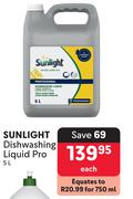 Sunlight Dishwashinh Liquid Pro-5L Each