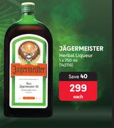 Jagermeister Herbal Liqueur-750ml Each