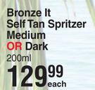 Tropitone Bronze It Self Tan Spritzer Medium Or Dark-200ml Each