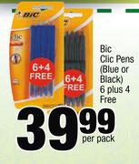 Bic Clic Pens(Blue Or Black) 6 Plus 4 Free-Per Pack