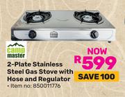 Campmaster 2 Plate Stainless Steel Gas Stove With Hose & Regulator 850011776