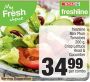 Freshline Mini Plum Tomatoes 200g,Crisp Lettuce Head & Cucumber-Per Combo