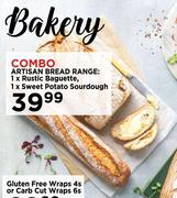 Artisan Bread Range: 1 x Rustic Baguette, 1 x Sweet Potato Sourdough-Combo