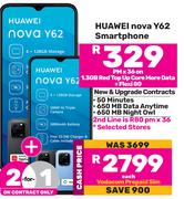 2 x Huawei Nova Y62 Smartphone-On 1.3GB Red Top Up Core More Data + Flexi 80