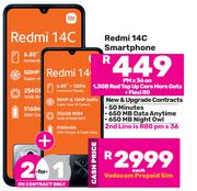 2 x MI Redmi 14C Smartphone-On 1.3GB Red Top Up Core More Data + Flexi 80