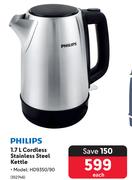 Philips 1.7Ltr Cordless Stainless Steel Kettle HD9350/90 352746-Each