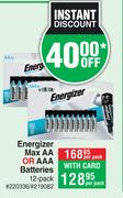 Energizer Max AA Or AAA Batteries 220336/219082-12 Pack Per Pack