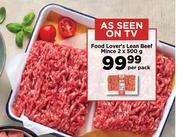 Food Lover's Lean Beef Mince-2 x 500g Per Pack