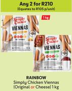 Rainbow Simply Chicken Viennas(Original Or Cheese)-For Any 2 x 1kg