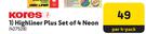 Kores Highliner Plus Set Of 4 Neon 427528-Per 4-Pack