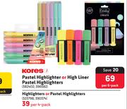 Kores Highlighter Or Pastel Highlighters-Per 4-Pack
