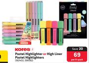 Kores Pastel Highlighter Or High Liner Pastel Highlighters-Per 6-Pack