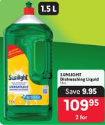 Sunlight Dishwashing Liquid-For 2 x 1.5Ltr