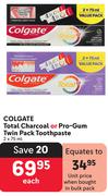 Colgate Total Charcoal Or Pro-Gum Twin Pack Toothpaste-2 x 75ml