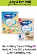 Purity Baby Cereal 200g Or Instant Oats 250g Assorted-For Any 2