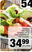 Freshline Mini Plum Tomatoes-200g, Crisp Lettuce Heads & Cucumber-Per Combo