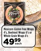 Mexicorn Gluten Free Wraps 4's, Beetroot Wraps 6's Or Whole Grain Wraps 6's-Each