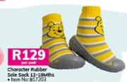 Character Rubber Sole Sock 12-18 Months-Per Pair