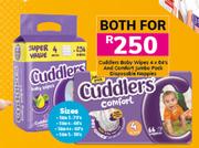 Cuddlers Baby Wipes 4 x 64's & Comfort Jumbo Pack Disposable Nappies-Both For