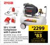 Ryobi 50Ltr 1.5 KW Compressor With 5 Piece Kit ACC2055K