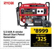 Ryobi 5.5 KVA 4 Stroke Recoil Start Petrol Generator RG6900