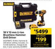Dewalt 18V 13mm Li-Ion Brushless Hammer Drill Driver DCD796P2