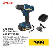 Ryobi One Plus 18V Cordless Drill Driver Kit D180