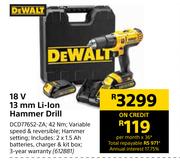Dewalt 18V 13mm Li-Ion Hammer Drill DCD776S2-ZA