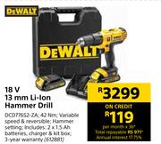 Dewalt 18V 13mm Li-Ion Hammer Drill DCD776S2-ZA