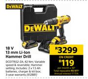Dewalt 18V 13mm Li-Ion Hammer Drill DCD776S2-ZA