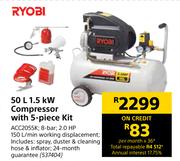 Ryobi 50L 1.5kW Compressor With 5 Piece Kit ACC2055K