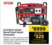 Ryobi 5.5kVA 4 Stroke Recoil Start Petrol Generator RG6900